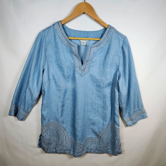 Tommy Bahama Women's Medium Embroidered Jean Tunic - Picture 1 of 8